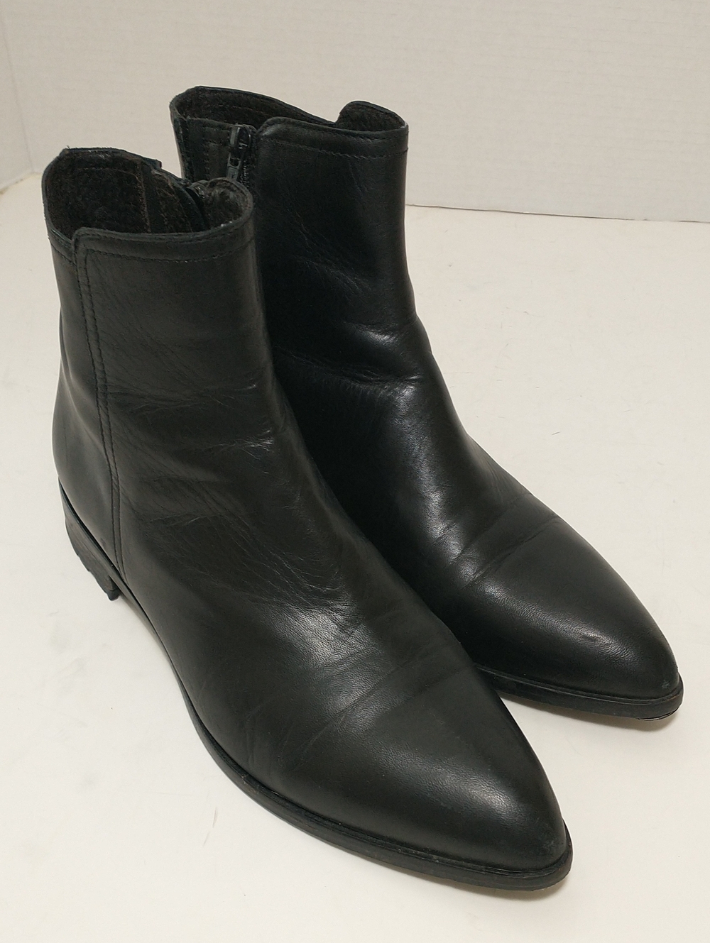 Sesto Meucci Black Leather Ankle Boots, Size 10, Made In Italy, Pointed Toe